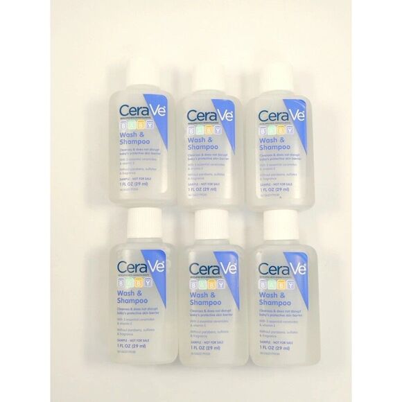 CeraVe Baby Wash and Shampoo Sample 1oz. Lot of 6 New Travel Size Bottles - Picture 3 of 12